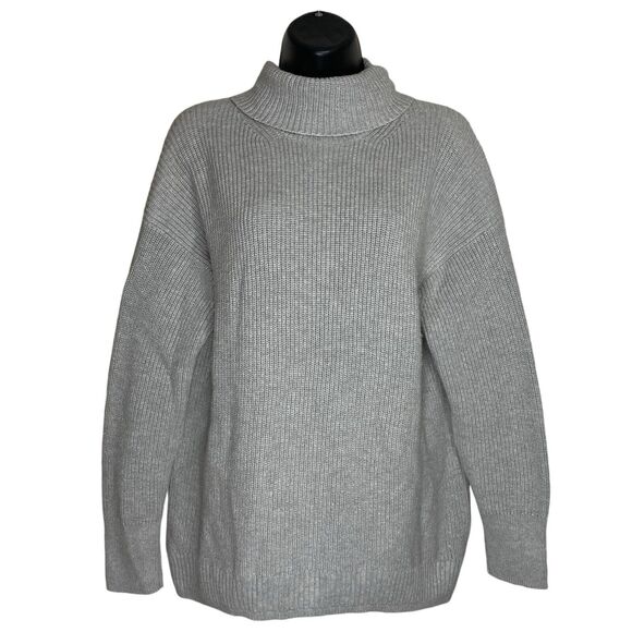 J Crew Turtleneck Sweater Womens M Gray Cashmere Blend Ribbed Knit Pull Over - Picture 1 of 10